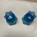 Set of 2 Fenton Iridescent Celeste Blue Glass Tulip Votive/Taper Candle Holder