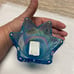Set of 2 Fenton Iridescent Celeste Blue Glass Tulip Votive/Taper Candle Holder