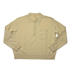 NWT J.Crew Cashmere Collared Sweater in Pale Straw Oversized Henley L