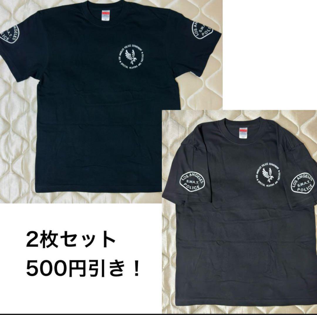 2-Pack XL SWAT LAPD SWAT T-Shirt Black Airsoft