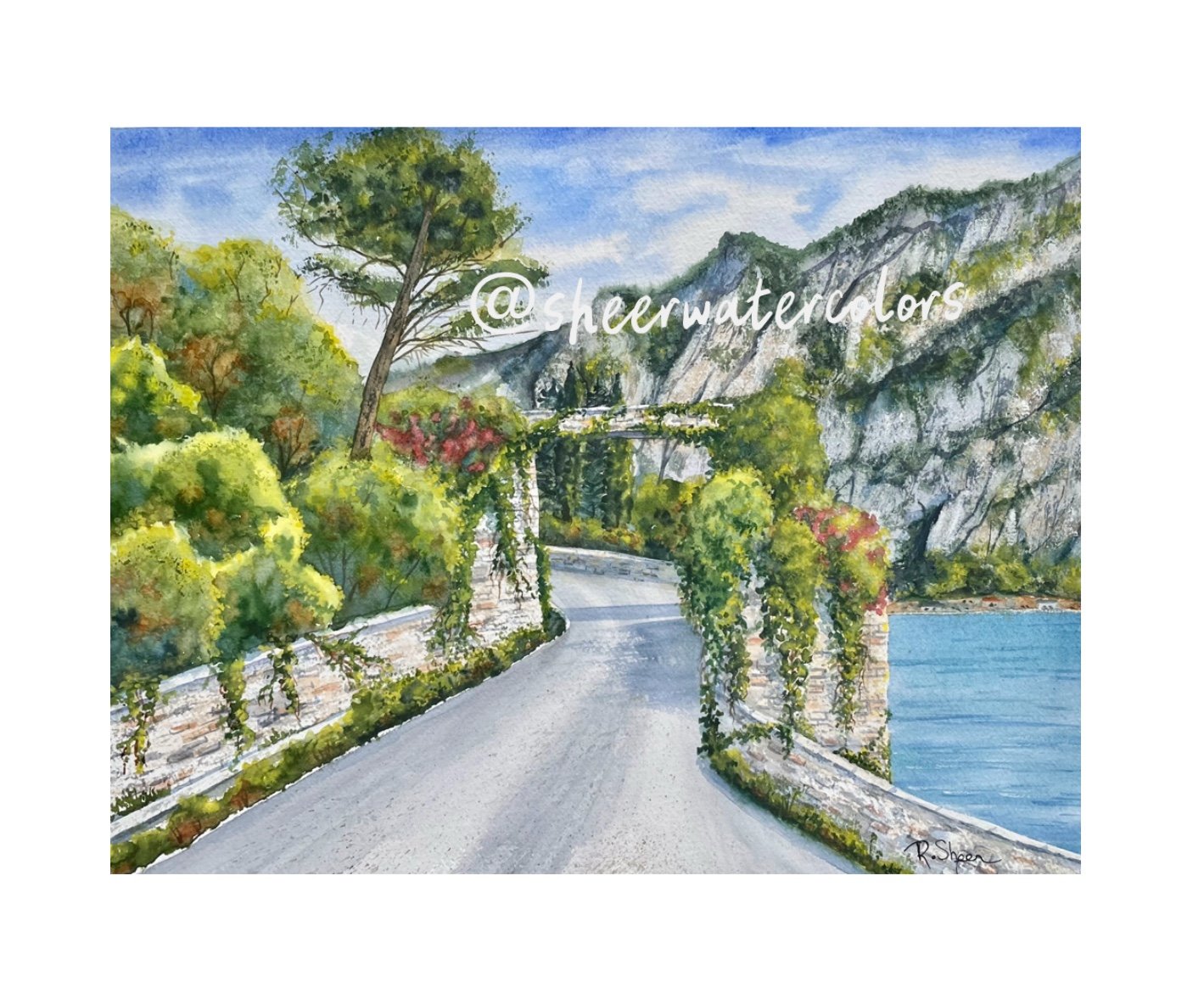 Original Watercolor Painting Lake Como Italy Lombardy Region European Decor