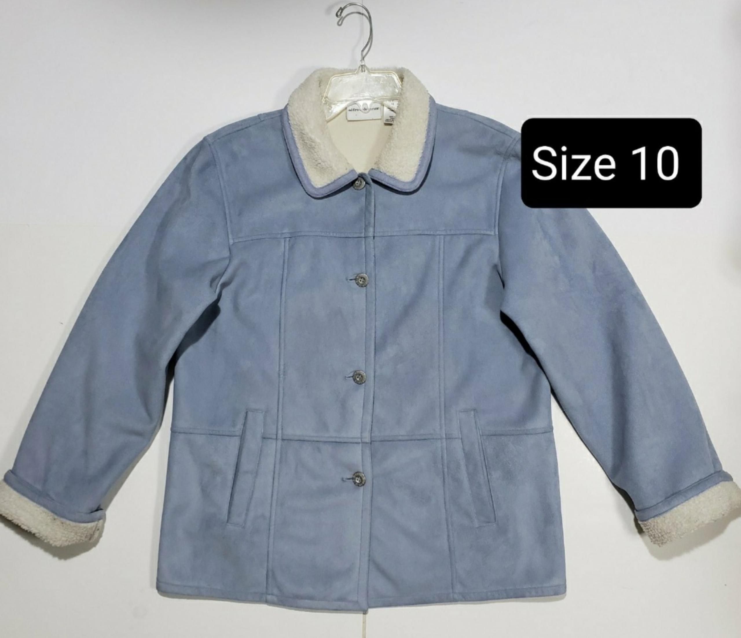 Alfred Dunner Women's Baby Blue Button Down Pockets Microfiber Jacket Coat