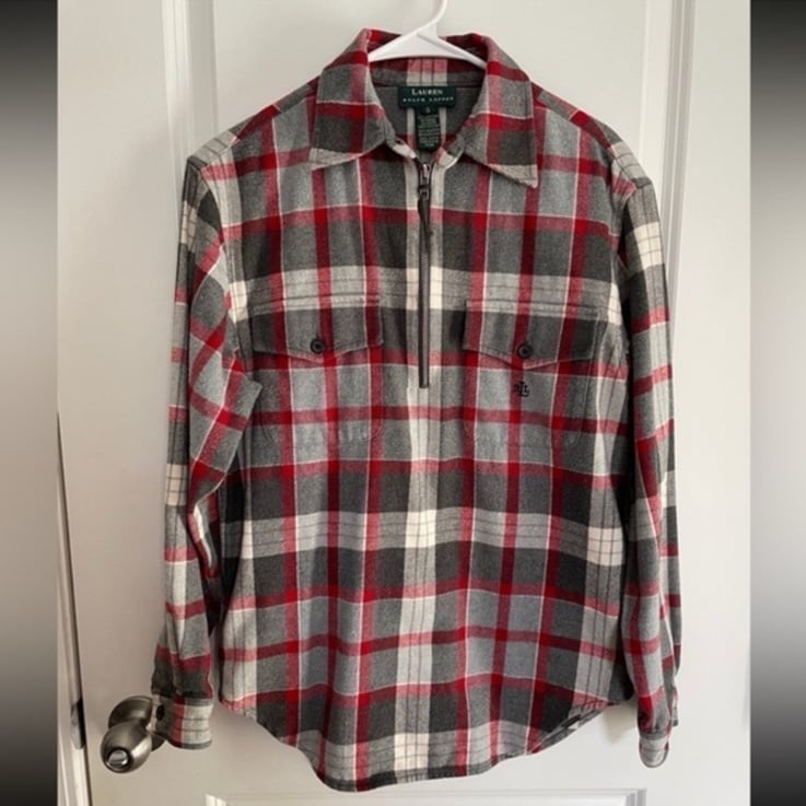 Lauren Ralph Lauren Plaid Flannel Pullover Half Zip Shirt Jacket Women's Size S