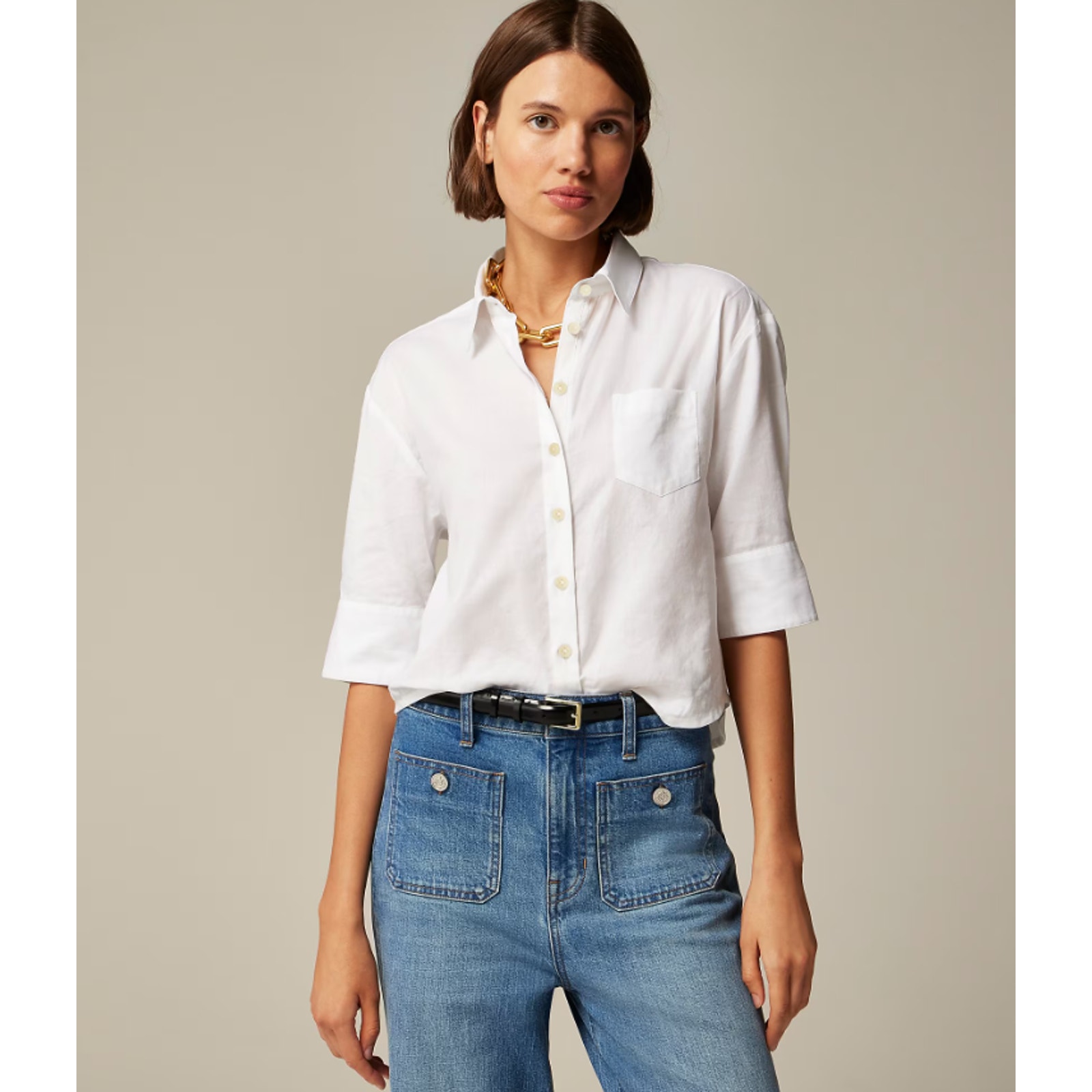 J.Crew Herringbone Twill Button-up Shirt in White Size 8