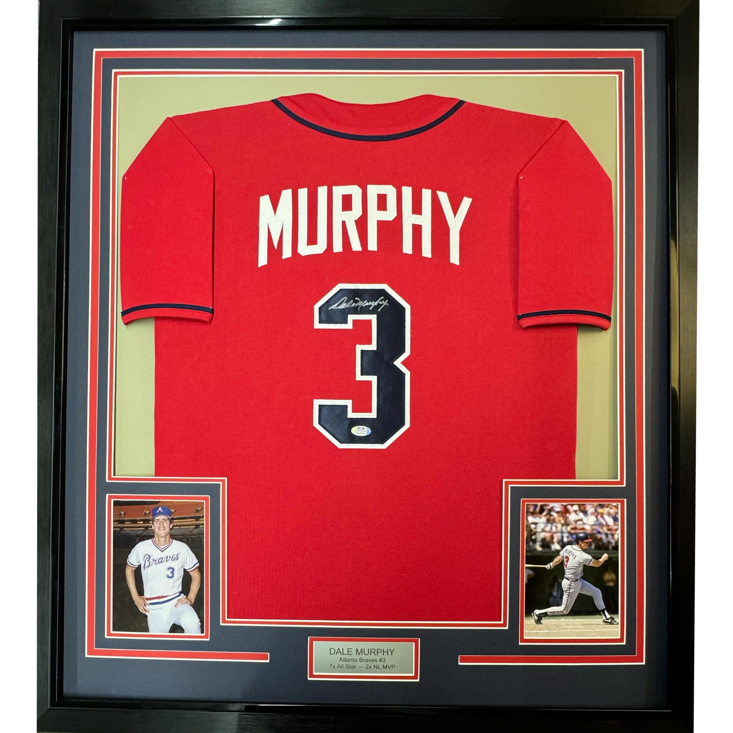 Framed Autographed/Signed Dale Murphy 35x39 Atlanta Red Jersey PSA COA #2