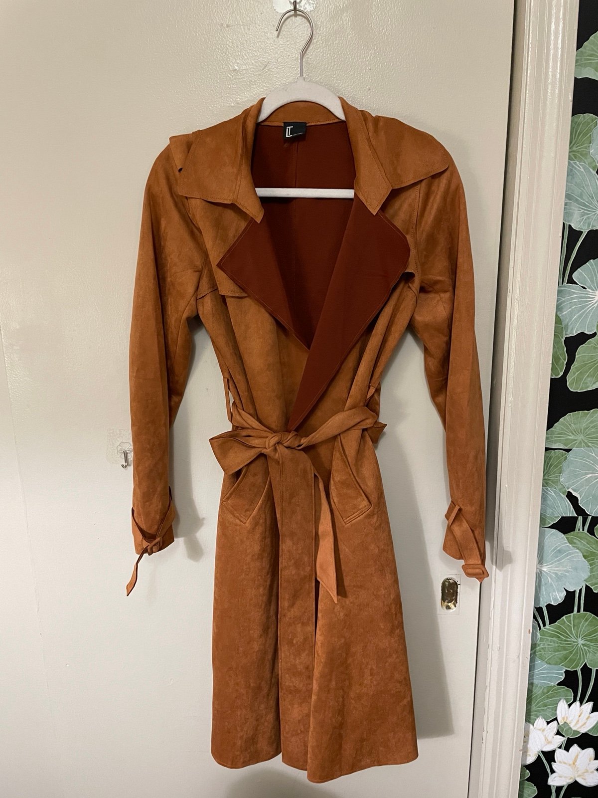 Love Token Faux Suede Trench Coat