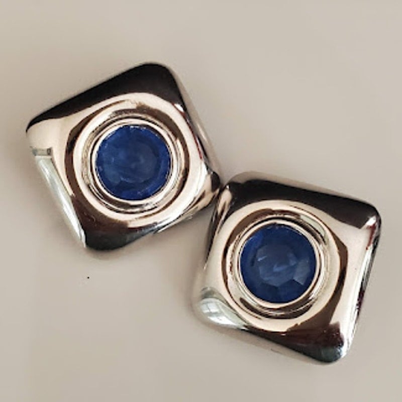 Vintage Swarovski S.A.L. Earrings Rhodium Plated Blue Crystals Clip On Signed