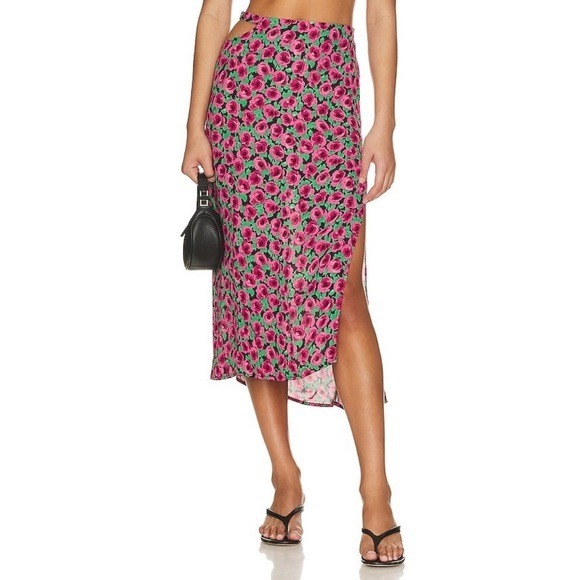 NWT For Love & Lemons Floral Print Barolo Midi Skirt Size S