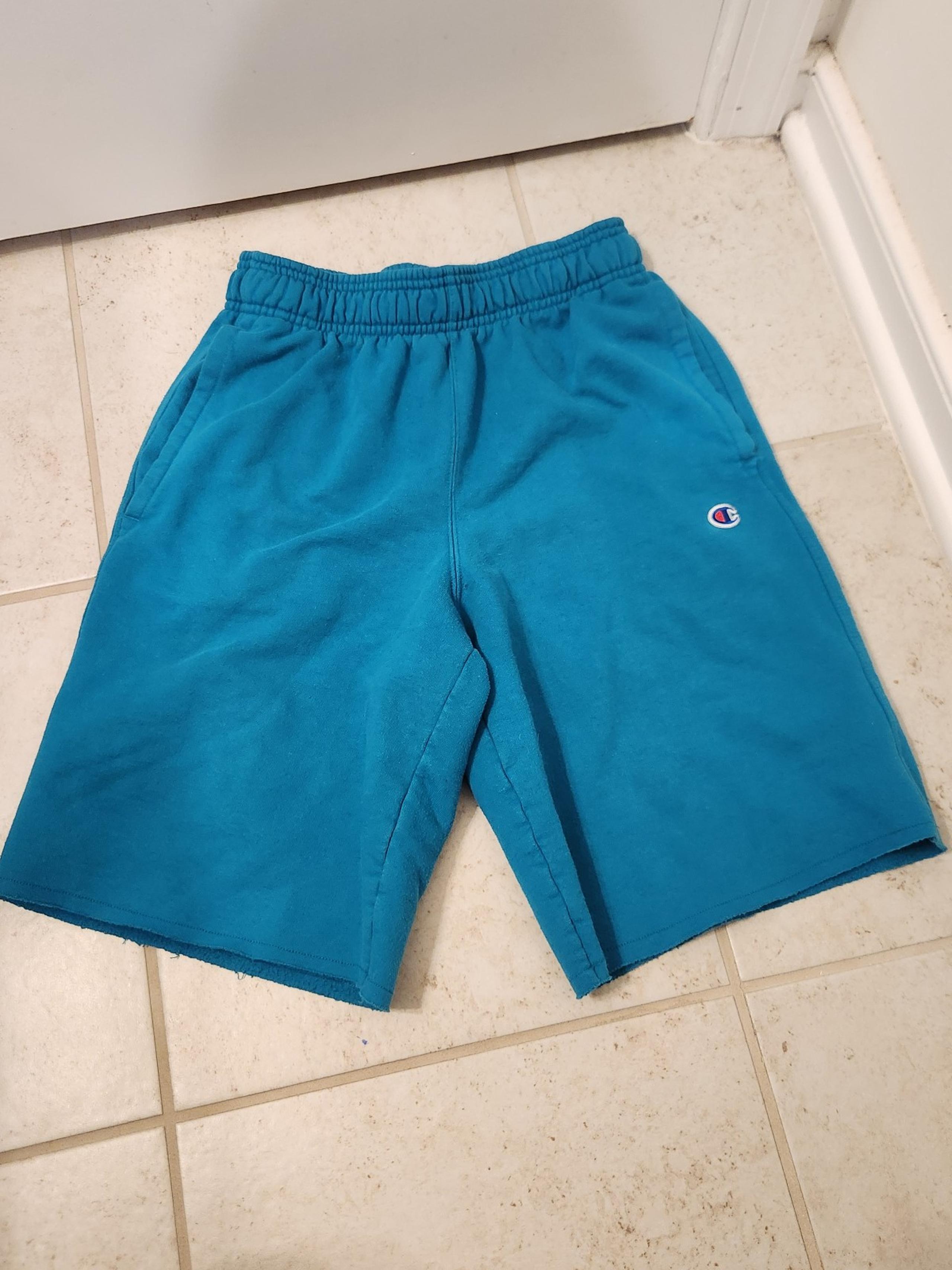 Champion Mens Powerblend Fleece Raw Hem Athletic Shorts Teal Size Small