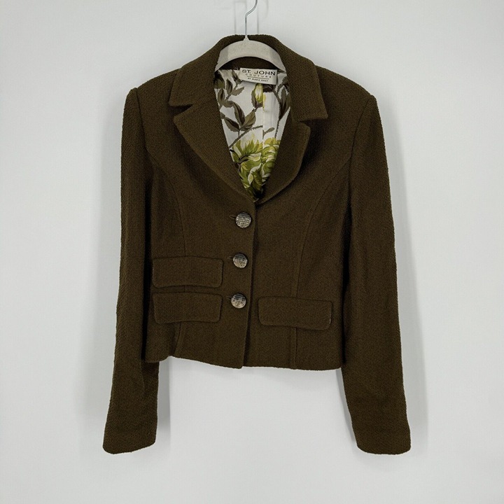 St. John Cardigan Women’s small S green santana knit career office workwear
