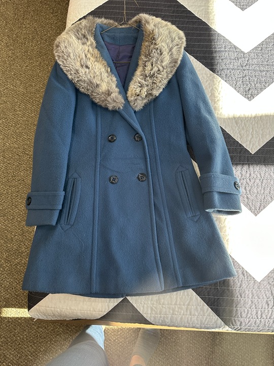 Vintage 1970's ILGWU wool and fur peacoat Size 8 in French Blue