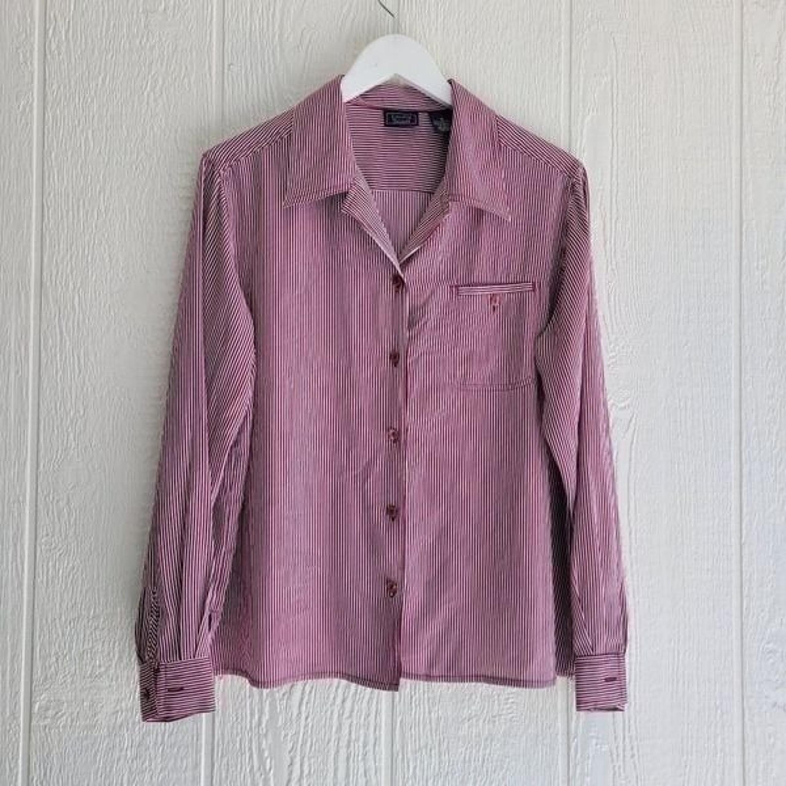 Laura Scott 16 red and white stripped button down shirt
