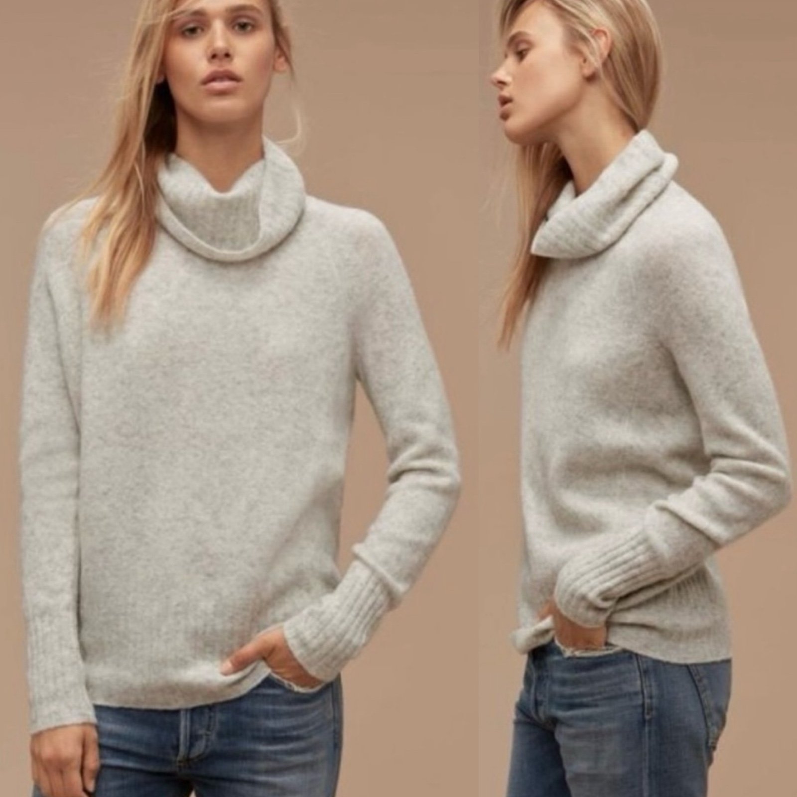 The Group by Babaton Aritzia Plutarch Turtleneck Sweater Yak Merino Wool Gray XS
