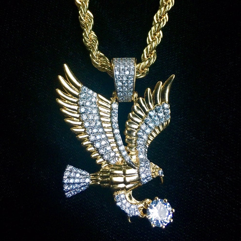 EAGLE DIAMONDS CZ 18K GOLD CHAIN ITALY