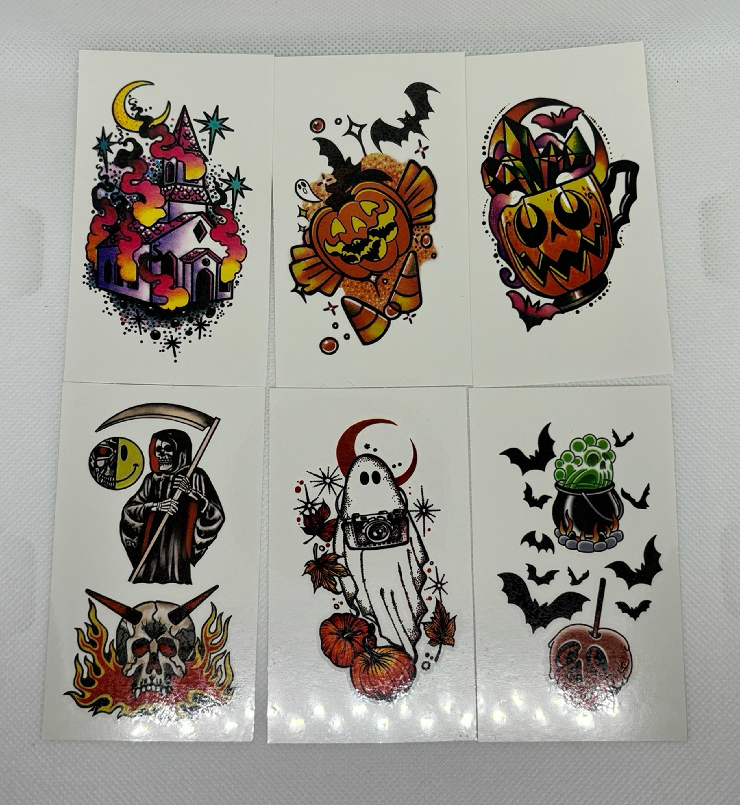 Halloween Colored Ink Temporary Tattoos Pack of 6