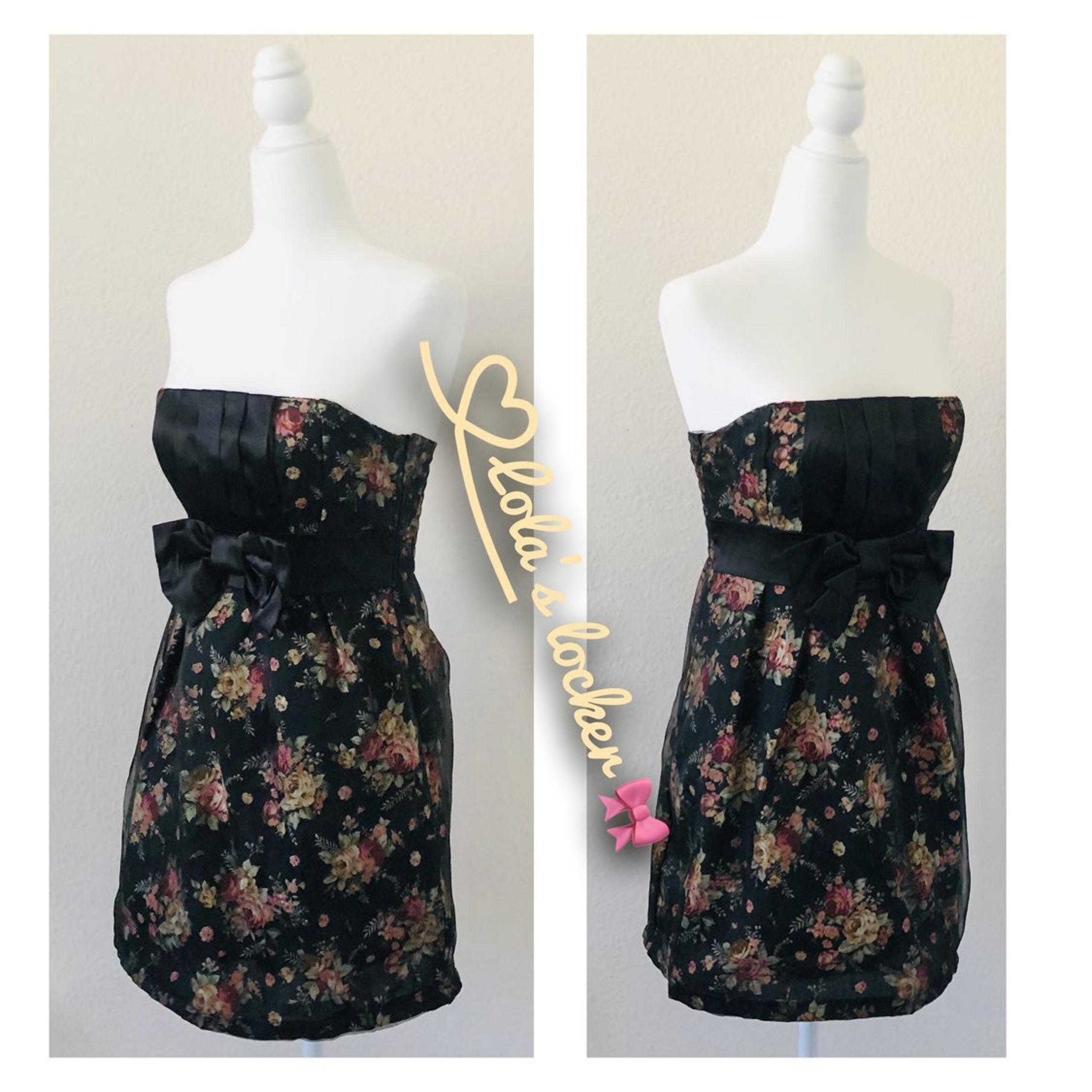 Strapless Floral Chiffon Dress