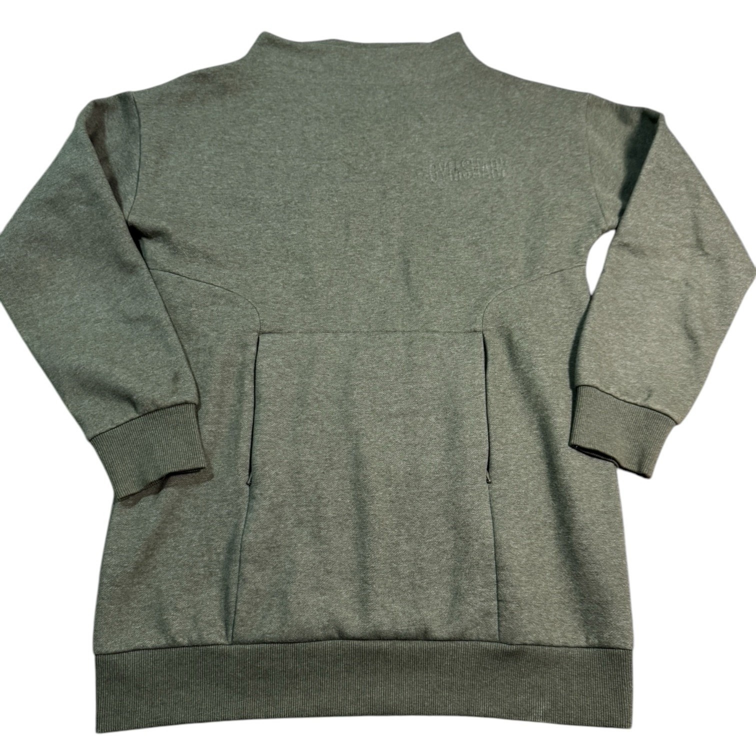 GymShark Women's Long Sleeve Funnel Longline Sweater Green Pockets Size Large