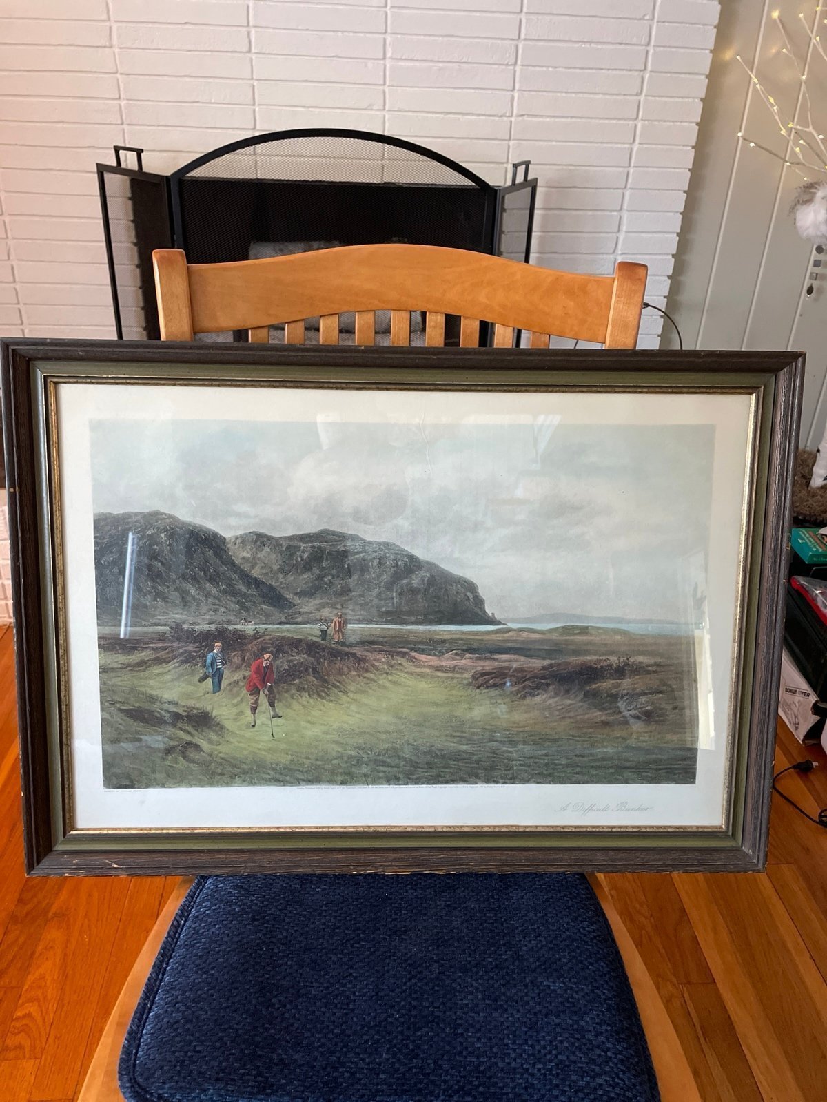 Antique 1894 Framed Golf Art Litho Print “A Difficult Bunker” By Douglas Adams