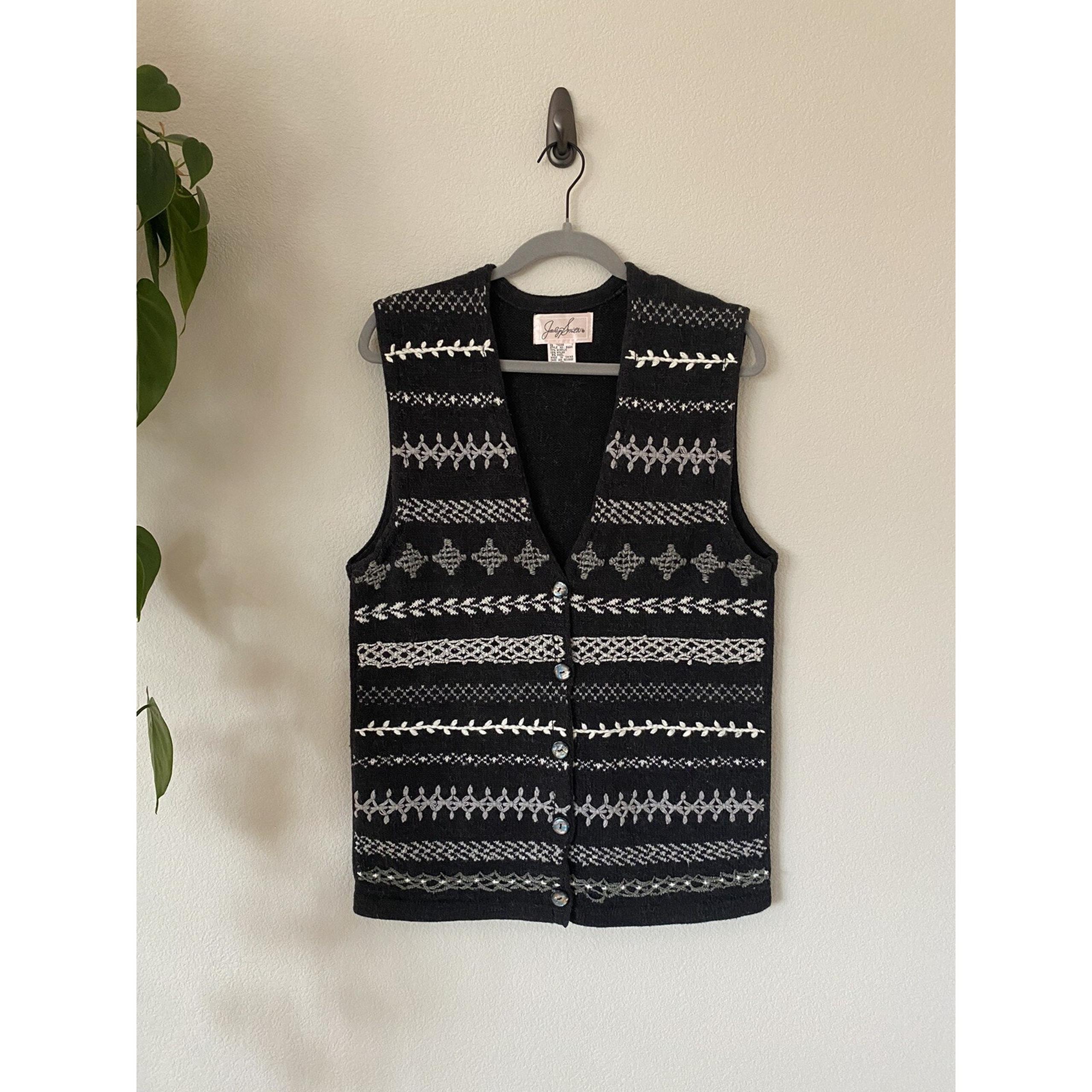 Vintage 80s Jaclyn Smith Sweater Vest Charcoal Grey Stitch Detail Retro Medium