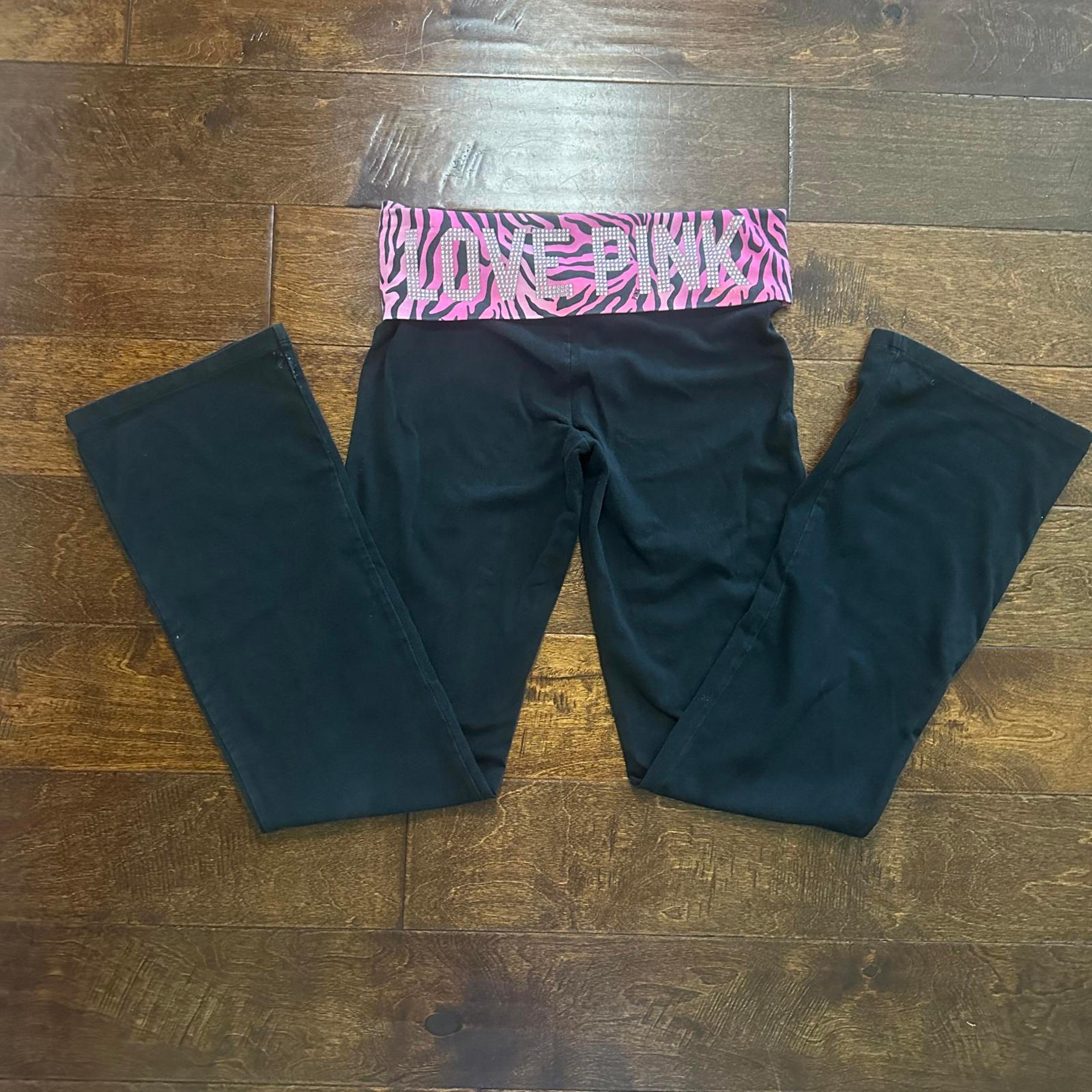 Y2K Victoria's Secret PINK Black Leggings with Pink Zebra Waistband