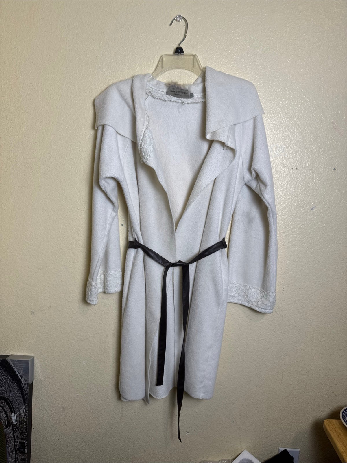Henriette Steffensen Fleece Open Cardigan Sweater lace on sleeves N Neck Size S