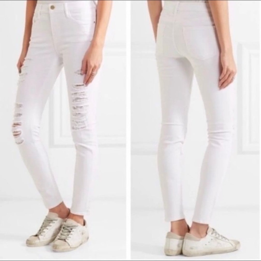 FRAME Denim Women LA Le Skinny De Jeanne Ripped Jeans White Sz 26