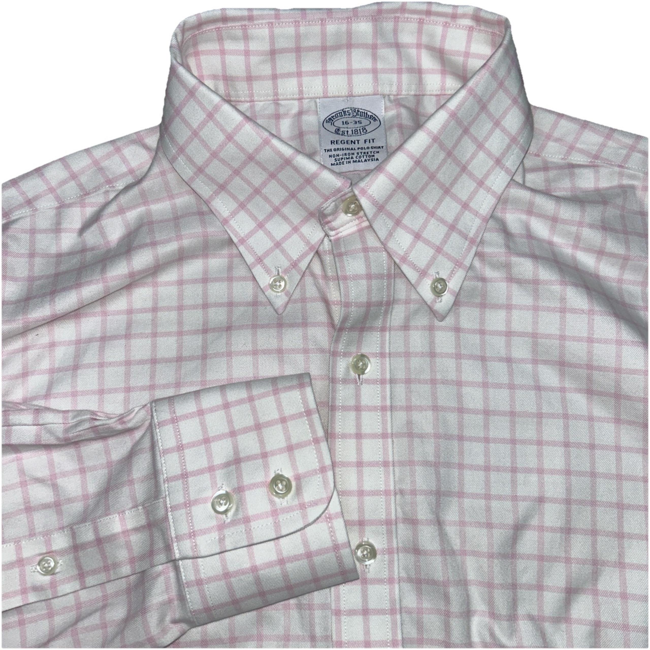 Brooks Brothers Regent Fit Men's 16-34 Pink/White Checkered Button Down