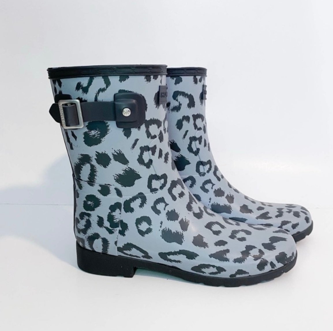 Hunter Rain Boots Stormy Gray Leopard Print Short Size 7 Women