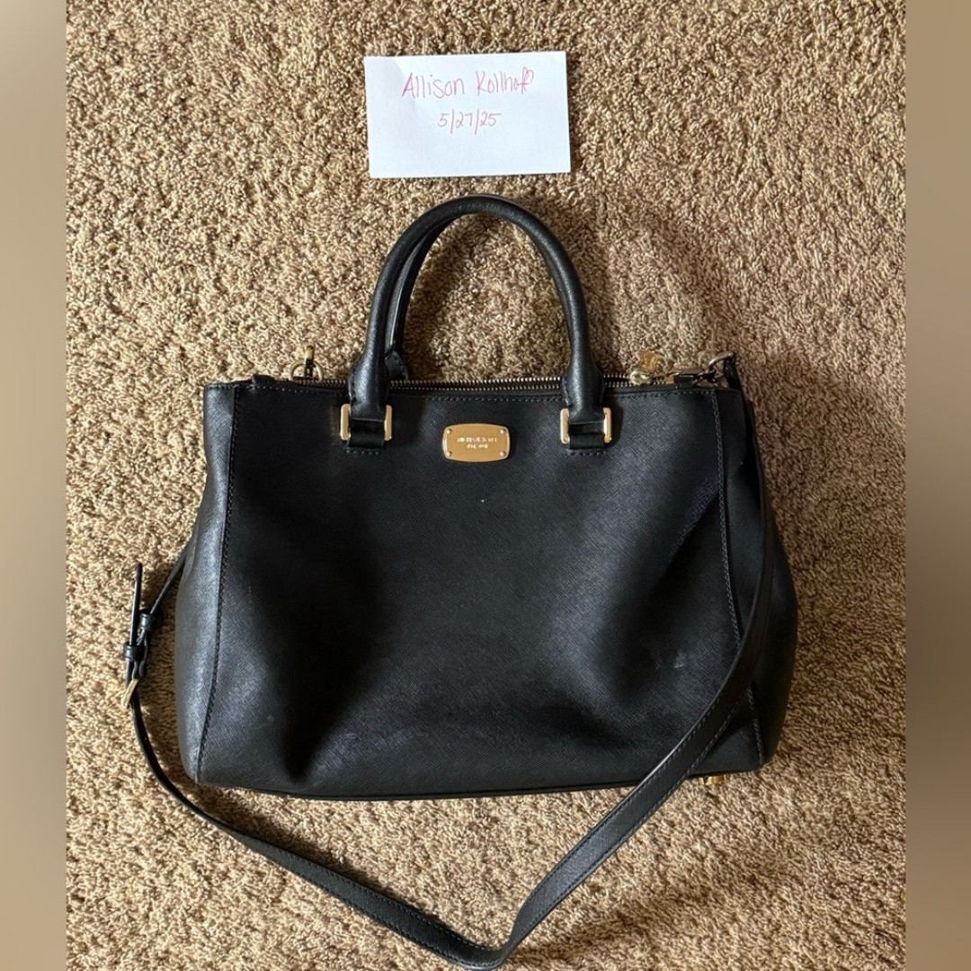 Michael Kors Black Satchel with shoulder strap & gold hardware