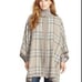 Grey Plaid Suede Trim Wool Blend Poncho Lauren Ralph Lauren S/M