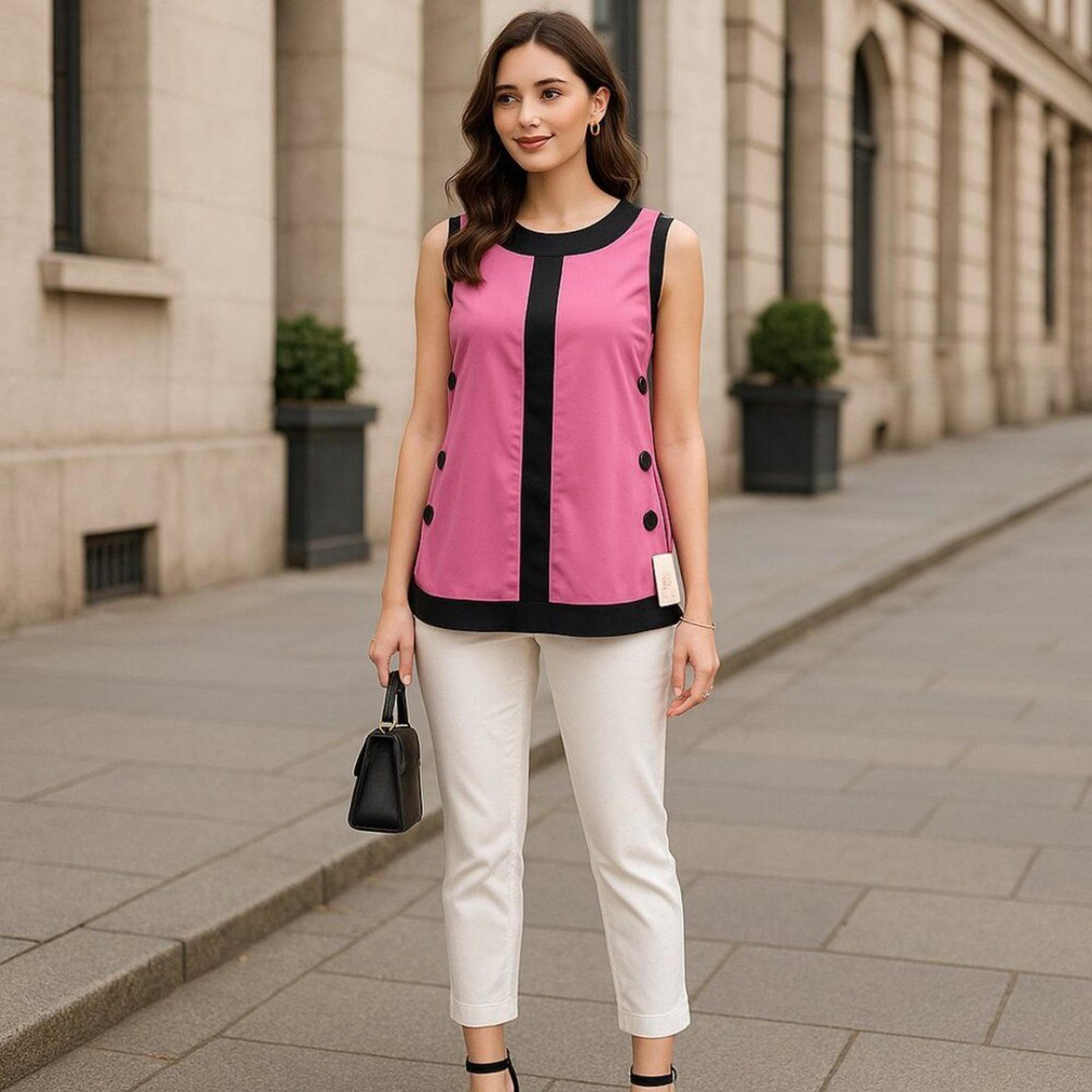 Eci New York Pink Black Sleeveless Blouse NWT Size M