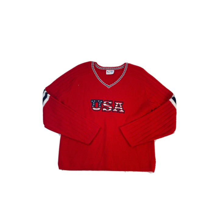Vintage 90s USA Stitched Distressed Crewneck Sweater Red
