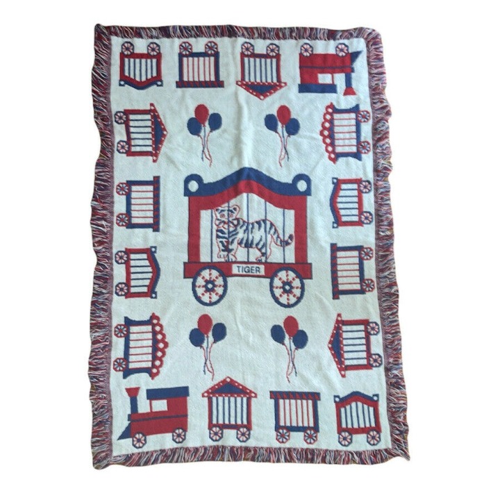 Traveling Circus Tiger Animal 31” X 46” Woven Tapestry Red White Blue Intricate