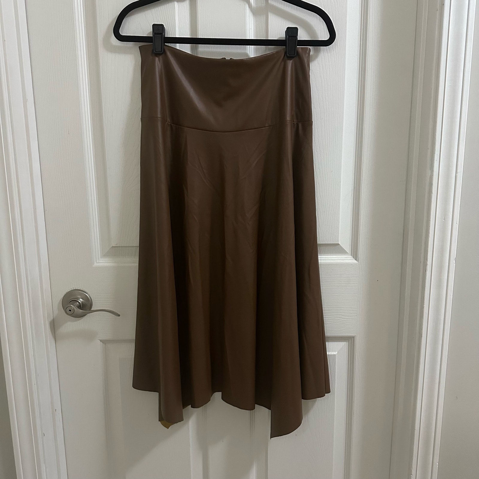 7 for all Mankind Asymmetrical Hem Faux Leather Midi Skirt Women’s size Small
