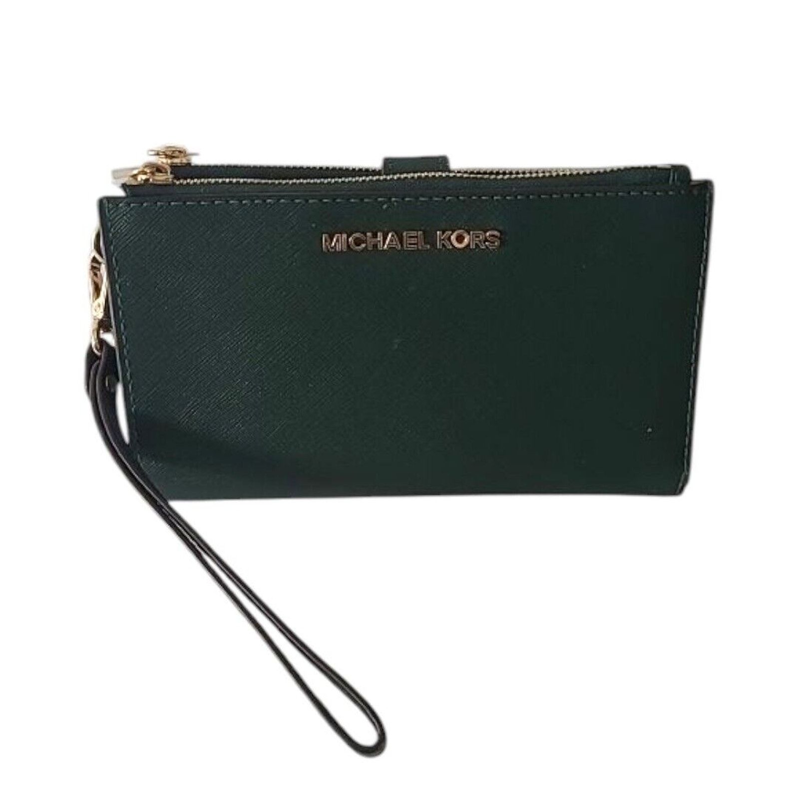 Michael Kors Women's Jet Set Double Zip Wristlet Wallet Green/Gold