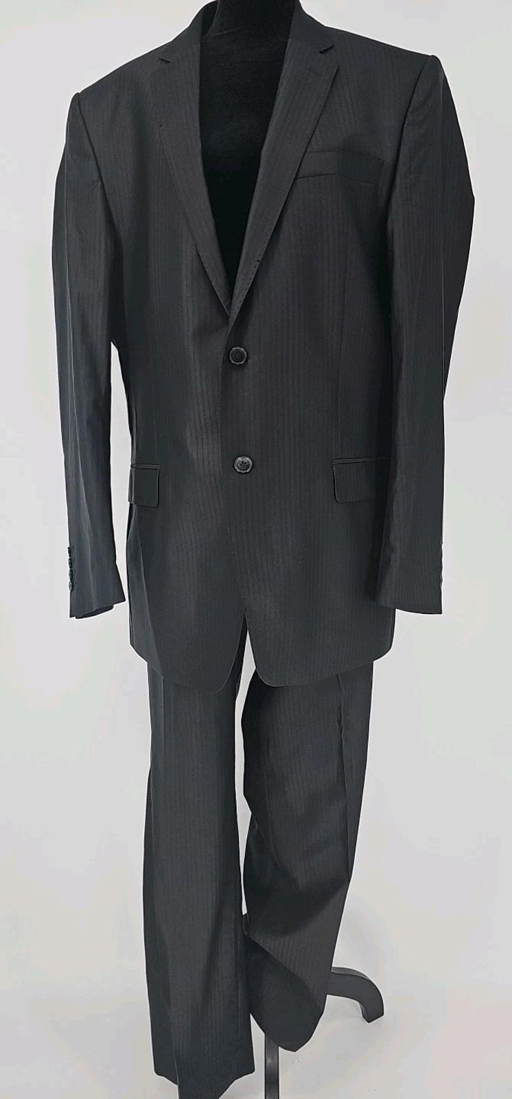 Versace Collection City Stripe Black Pinstripe Wool Jacket 46R Pants 39W 30.5L