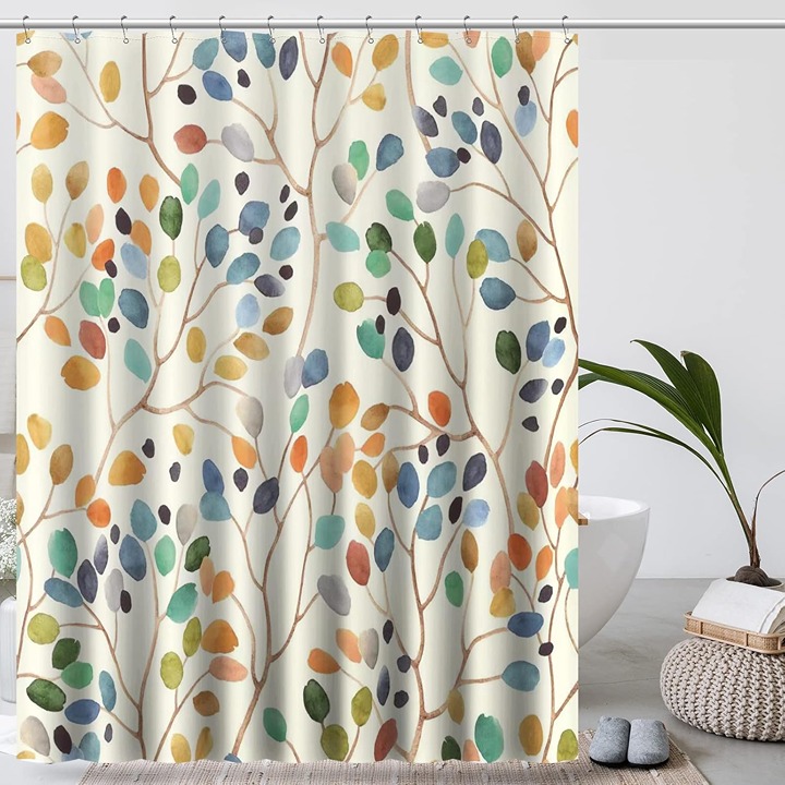 Floral Shower Curtain for Bathroom, Colorful Leaves Curtain