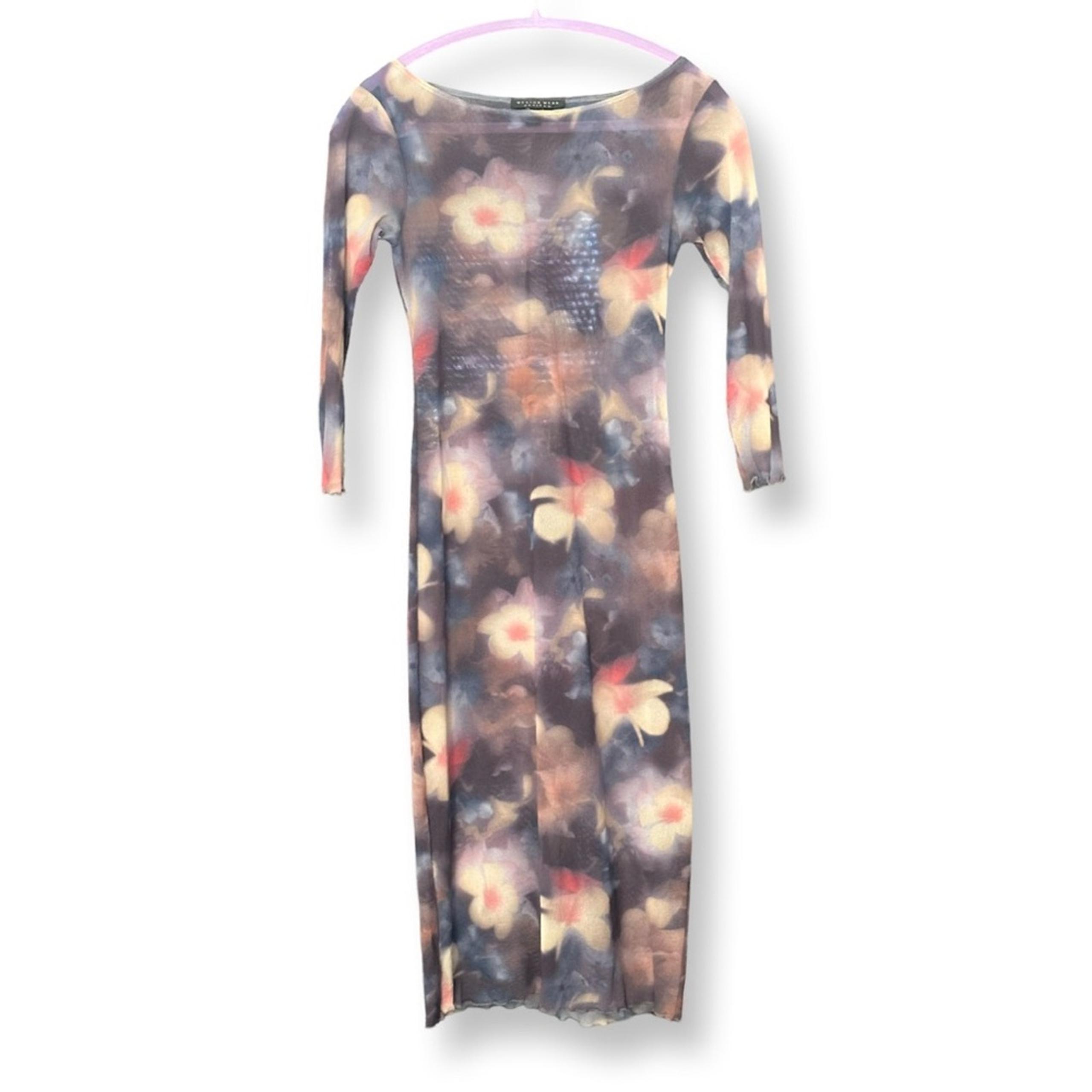 Weston Wear Petites Sheer Floral Crew Neck Midi Dress