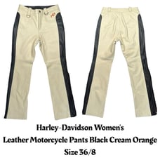 Harley-Davidson Women's Leather Motorcycle Pants Black Cream Orange Size 36/8