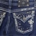 Miss Me Jeans 28x29 Rhinestone Rivet Flap Bling Fleur de Lis Pocket Slim