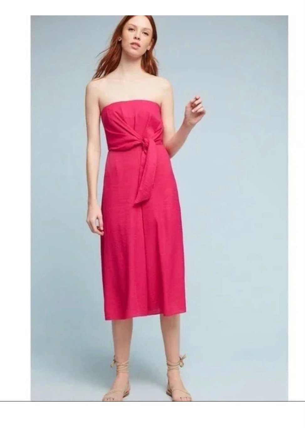 Maeve Pink Brin Strapless Crop Wide Leg Jumpsuit Size 10
