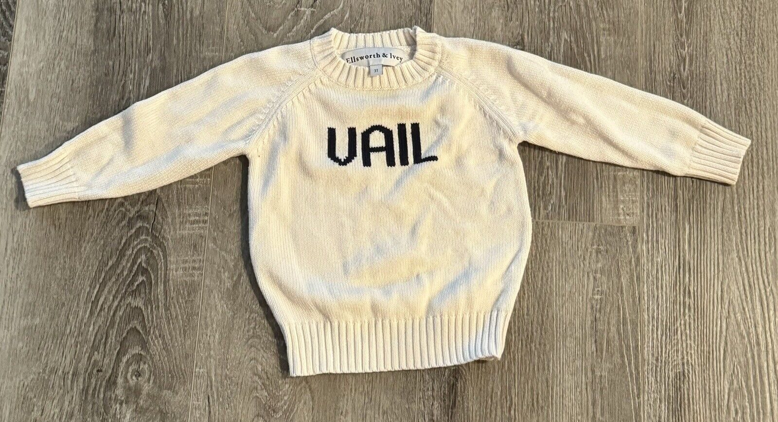 Ellsworth & Ivey Vail Crew Neck Sweater Ivory Cotton Blend Girls Boy 3T