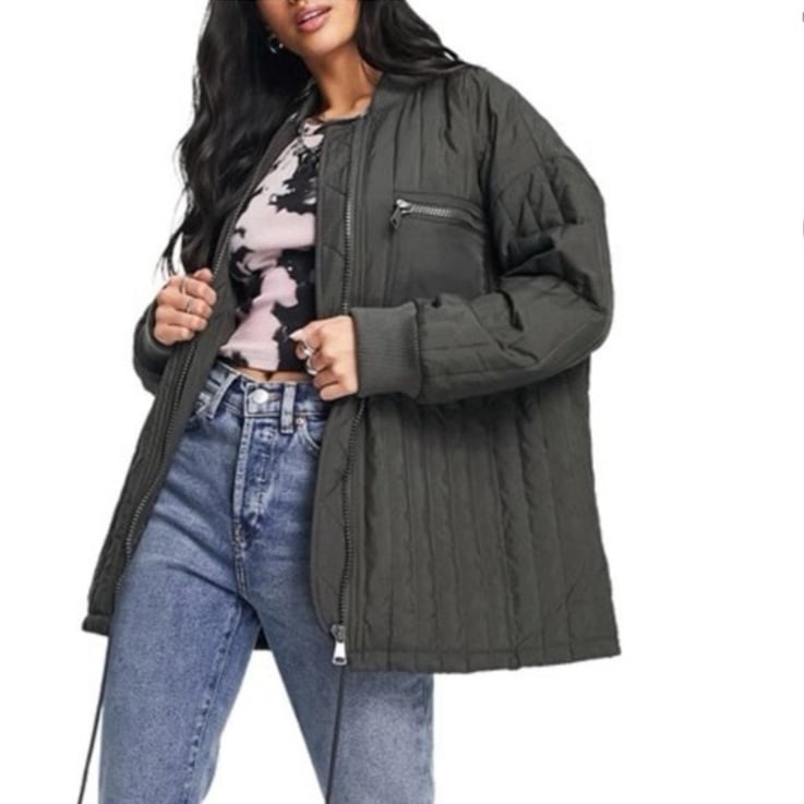 Topshop Quilted Oversized Bomber Jacket