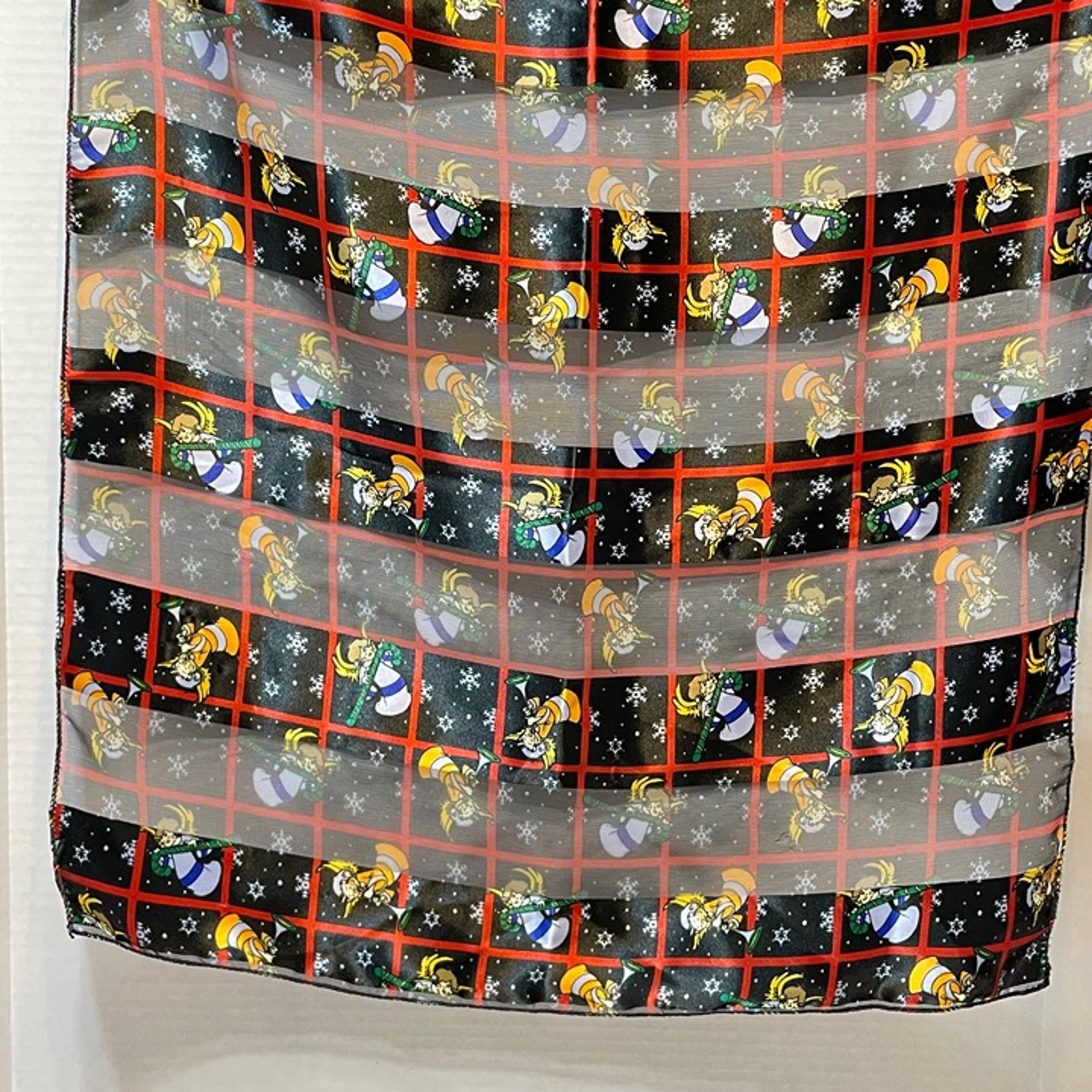 Vintage Christmas Angels Black Multicolor Women Head Neck Sheer Scarf 20 x 20"