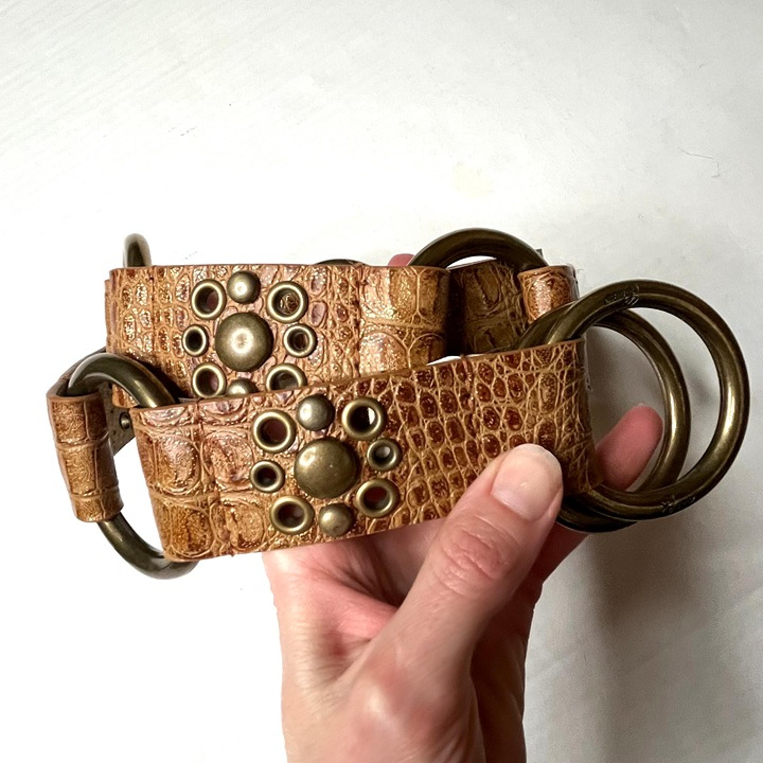 Vintage Guess Leather Belt Brown Size Small Medium Ring Alligator Rodeo Western