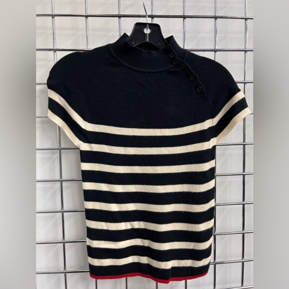 NWT Maeve Mock Neck sweater tee Black and white stripes size XS