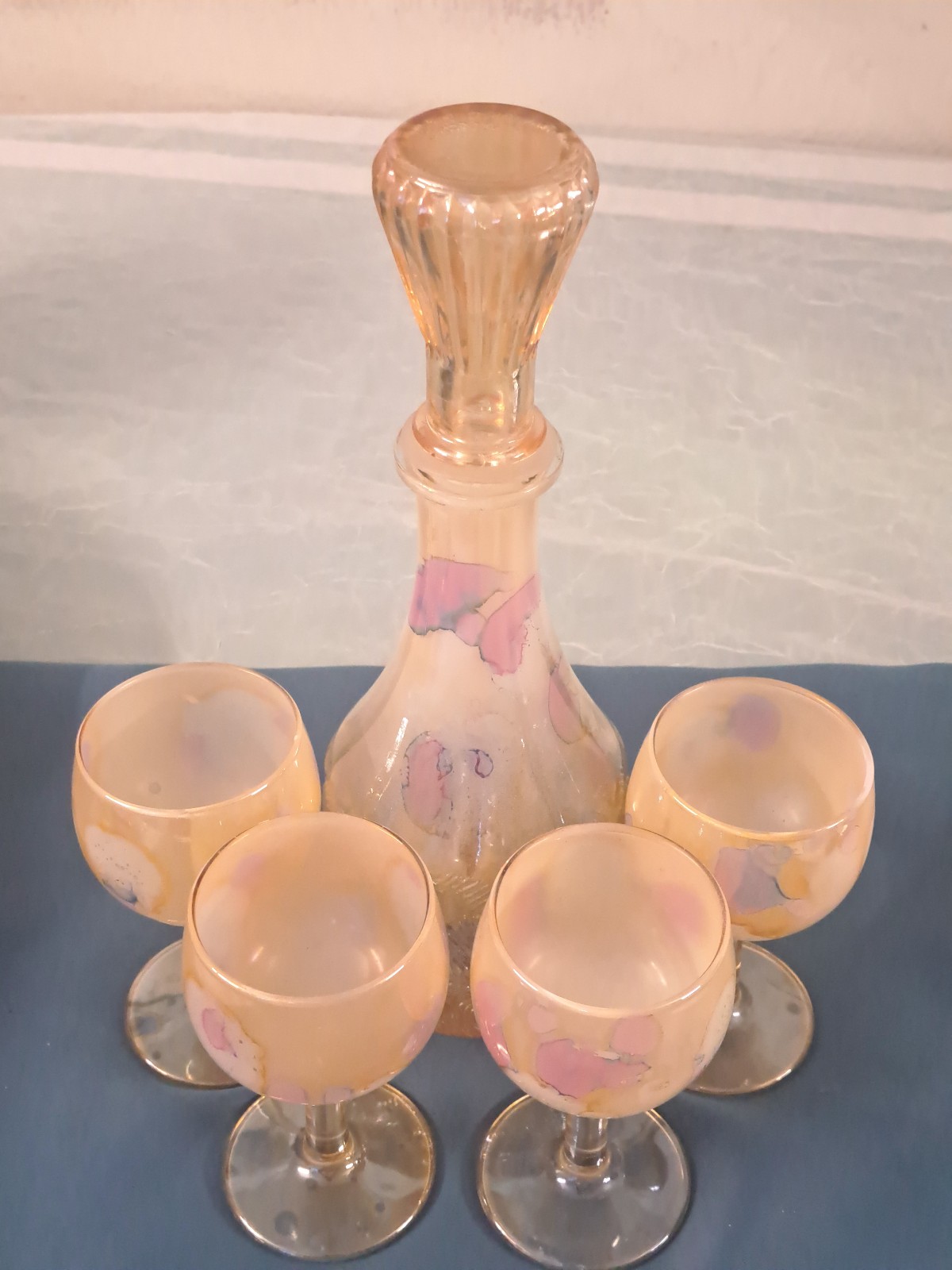 Vintage Beautiful Multicolored Hand Painted Decanter set
