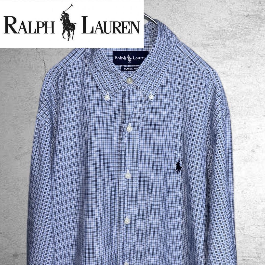 Ralph Lauren Checked Blue Long-Sleeve Button-Down Shirt with Logo Embroidery, Men's Size M