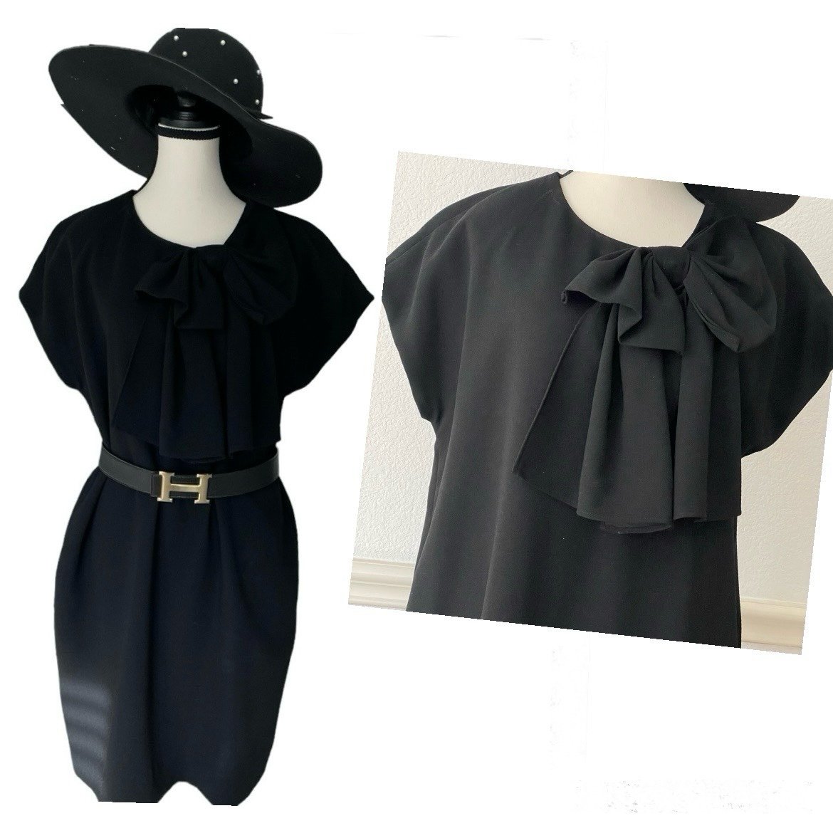 Kate Spade Bow Dress Sheath Shift Pockets Black Coquette Academia Career Size 12