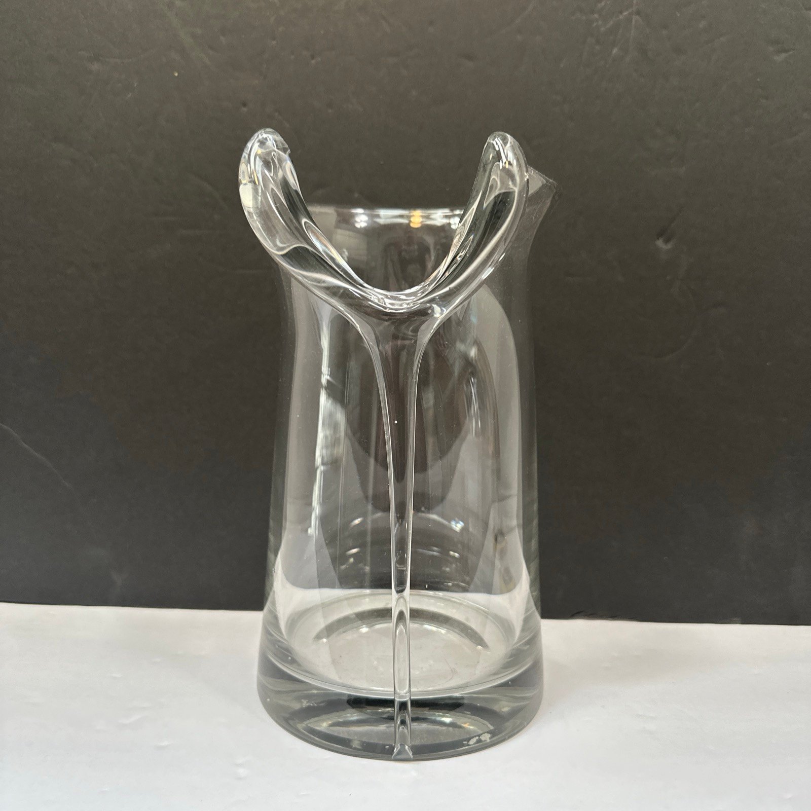Art Glass Hand Blown Y Cut Clear Vase 9”